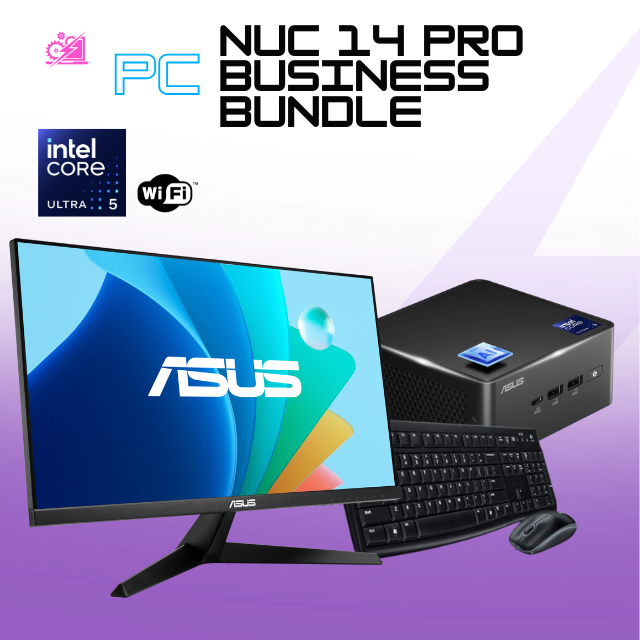 PC NUC 14 PRO BUSINESS BUNDLE / INTEL CORE ULTRA 5 / 8GB RAM DDR5 / 500GB SSD NVME / WIFI / BLUETOOTH / MONITOR ASUS 23.8" FHD 100HZ 1MS / KIT TECLADO Y MOUSE / PROMOCION