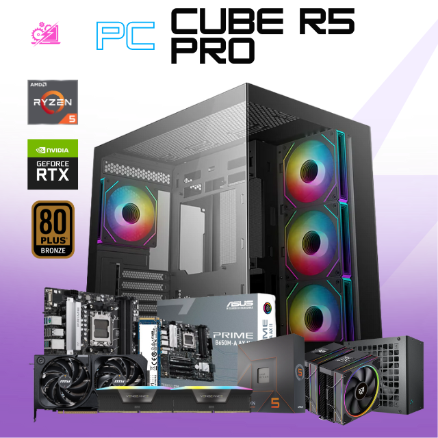 PC CUBE R5 PRO / AMD RYZEN 5 7600X / RTX 5070 / 32GB RAM DDR5 / 1TB SSD M.2 NVME / FUENTE 750W 80+ BRONZE / DISIPADOR DE TORRE DOBLE ABANICO / PROMOCION