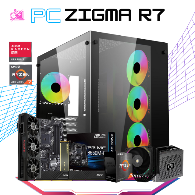 PC ZIGMA R7 / AMD RYZEN 7 5700 / RADEON RX 6750XT / 32GB RAM / 2TB SSD NVME / DISIPADOR DE TORRE DOBLE / FUENTE 650W 80+ BRONZE / PROMOCION