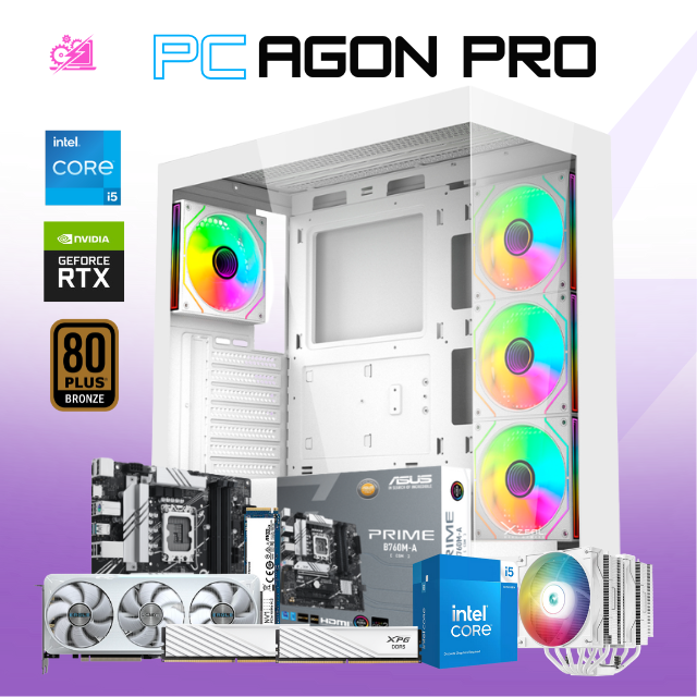 PC AGON PRO / INTEL CORE I5-14400F / RTX 5070 / 32GB RAM DDR5 / 1TB SSD M.2 NVME / DISIPADOR DE TORRE DOBLE FAN / FUENTE 750W 80+ BRONZE / PROMOCION