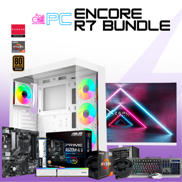 PC ENCORE R7 BUNDLE / AMD RYZEN 7 5700G / RADEON VEGA GRAPHICS / 16GB RAM / 500GB SSD M.2 NVME / 550W 80+ BRONZE / KIT TECLADO Y MOUSE / MONITOR 23.8" FHD 100HZ / PROMOCION