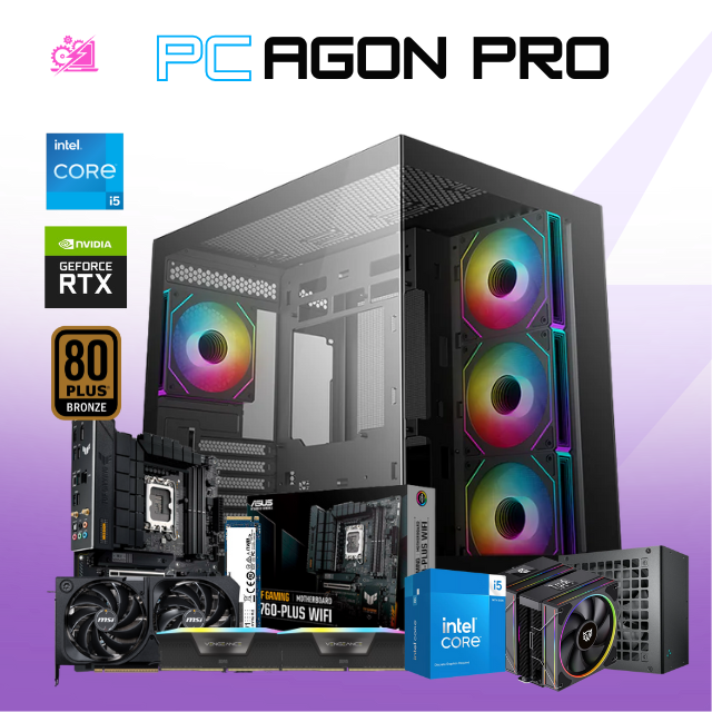 PC AGON PRO / INTEL CORE I5-14400 / RTX 5070 / 32GB RAM DDR5 / 1TB SSD NVME / DISIPADOR DE TORRE DOBLE ABANICO / FUENTE 750W 80+ BRONZE / PROMOCION