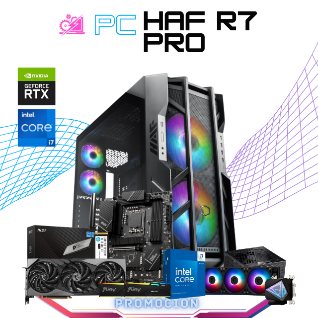 PC HAF R7 PRO INTEL CORE I7 14700KF RTX 4080 SUPER 32GB RAM DDR5 2TB SSD M.2 NVME ENFRIAMIENTO LIQ 360MM FUENTE 850W 80 GOLD W11 PRO PROMOCION Baja PC