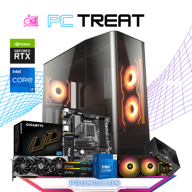 PC TREAT / INTEL CORE I7-14700F / RTX 4070 TI SUPER / 32GB RAM DDR5 / 2TB SSD M.2 NVME / ENFRIAMIENTO LIQ 240MM / FUENTE 850W 80+ GOLD / PROMOCION