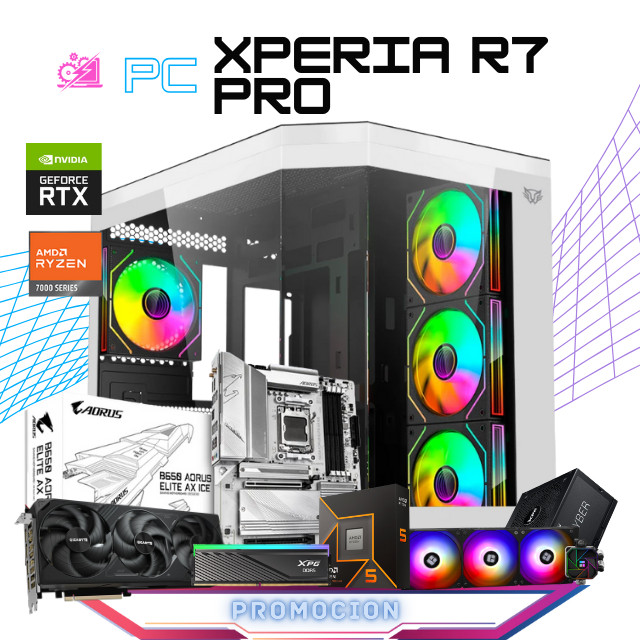 PC XPERIA R7 PRO / AMD RYZEN 7 7700X / RTX 5070 / 32GB RAM DDR5 / 2TB SSD NVME / ENFRIAMIENTO LIQ 360MM /FUENTE 750W 80+ GOLD /PROMOCION