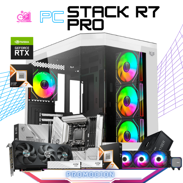 PC STACK R7 PRO / AMD RYZEN 7 9800X3D / RTX 5070 12GB / 32GB RAM DDR5 / 2TB SSD NVME / ENFRIAMIENTO LIQ 360MM / FUENTE 750W 80+ GOLD / PROMOCION