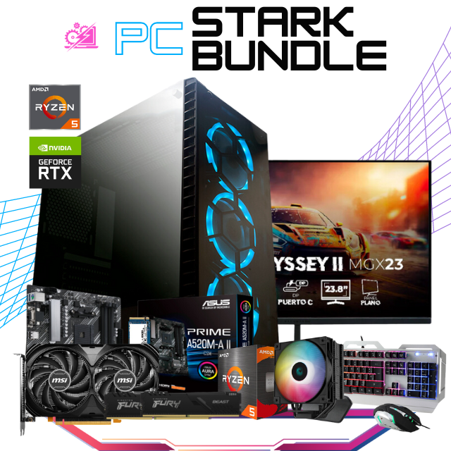 PC STARK BUNDLE / AMD RYZEN 5 5500 / RTX 4060 / 32GB RAM / 1TB SSD M.2 NVME / DISIPADOR DE TORRE / 700W 80+ BRONZE / MONITOR 23.8" 165HZ 1MS / KIT TECLADO Y MOUSE / W10 PRO / PROMOCION