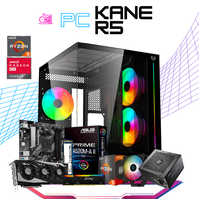 PC KANE R5 / AMD RYZEN 5 5600X / RX 7600 / 16GB RAM / 1TB SSD M.2 NVME / DISIPADOR DE TORRE ARGB / FUENTE 550W 80+ BRONZE / PROMOCION