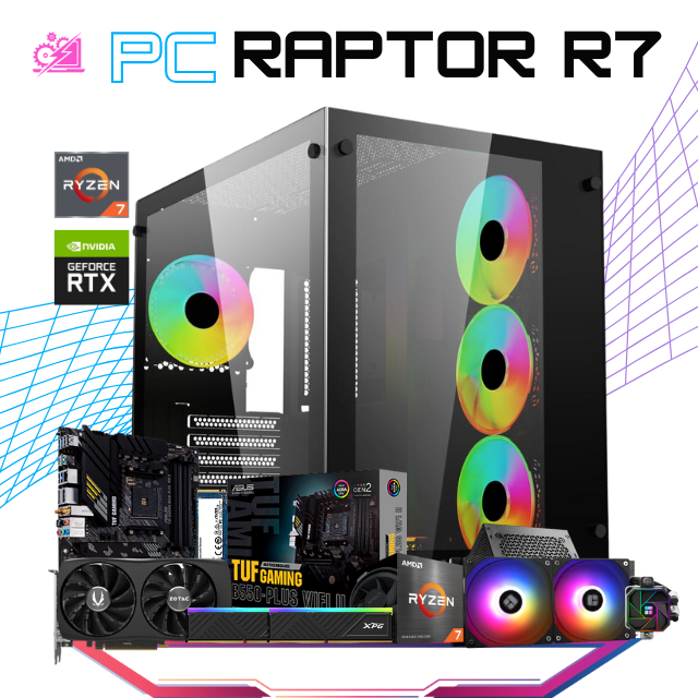 PC RAPTOR R7 / AMD RYZEN 7 5700 / RTX 4060 / 16GB RAM / 1TB SSD M.2 NVME / FUENTE 650W 80+ BRONZE/ ENFRIAMIENTO LIQUIDO 240MM / PROMOCION