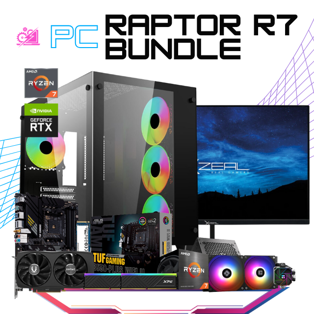 PC RAPTOR R7 BUNDLE / AMD RYZEN 7 5700 / RTX 4060 / 16GB RAM / 1TB SSD M.2 NVME / ENFRIAMIENTO LIQ 240MM / FUENTE 650W 80+ BRONZE/ INCLUYE MONITOR 23.8" FHD 144HZ 1MS / KIT TECLADO Y MOUSE GAMER / PROMOCION