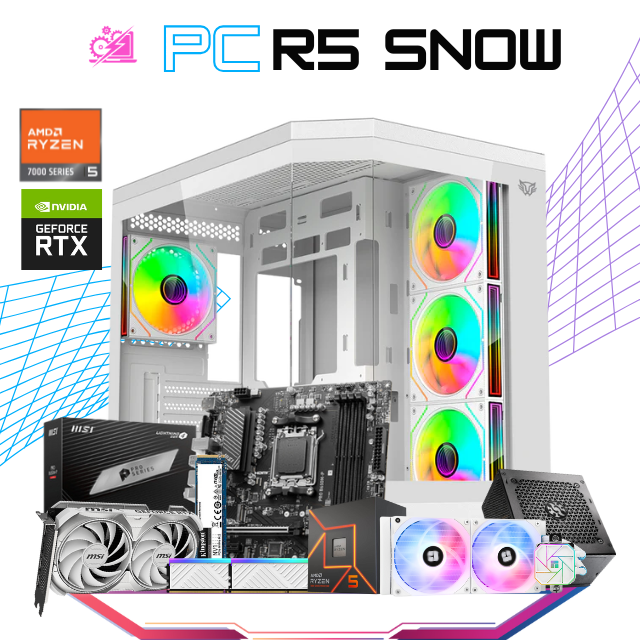 PC R5 SNOW / AMD RYZEN 5 7600 / RTX 4060 / 32GB RAM DDR5 / 1TB SSD M.2 NVME / ENFRIAMIENTO LIQ 240MM / FUENTE 650W 80+ GOLD / PROMOCION