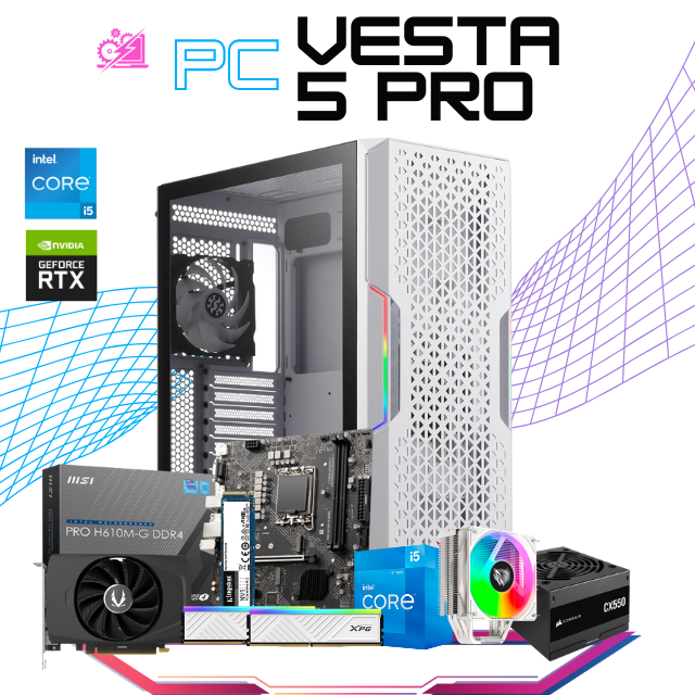 PC VESTA 5 PRO / INTEL CORE I5-12400 / RTX 4060 / 16GB RAM / 512GB SSD M.2 NVME / DISIPADOR DE TORRE 120MM / FUENTE 550W 80+ BRONZE/ PROMOCION