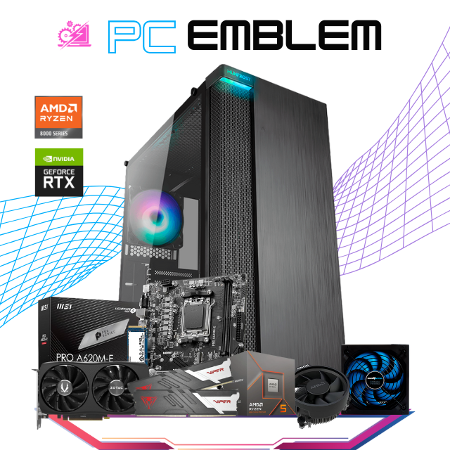 PC EMBLEM / AMD RYZEN 5 8400F / RTX 4060 / 16GB RAM DDR5 / 1TB SSD M.2 NVME / DISIPADOR DE STOCK / FUENTE DE PODER 650W 80+ BRONZE / PROMOCION