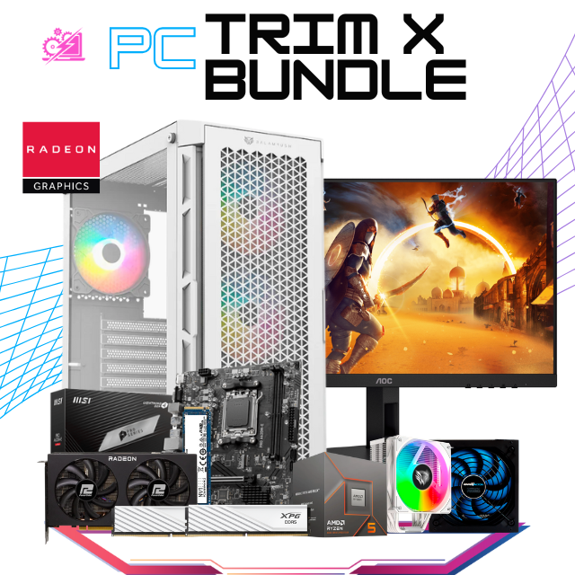 PC TRIM X BUNDLE / AMD RYZEN 5 8400F / RADEON RX 7600 XT / 32GB DDR5 / 1TB SSD M.2 NVME / DISIPADOR DE TORRE ARGB / FUENTE 650W 80+ BRONZE / INCLUYE MONITOR 23.8" 180HZ 0.5MS / PROMOCION