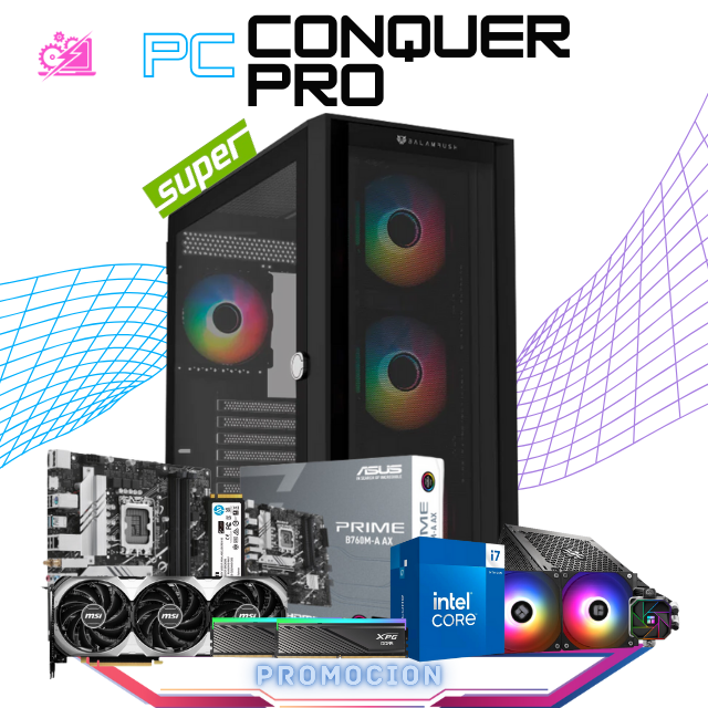 PC CONQUER PRO / INTEL CORE I7-14700 / RTX 4070 SUPER / 64GB RAM DDR5 / 2TB SSD M.2 NVME / FUENTE 750W 80+ BRONZE/ ENFRIAMIENTO LIQ 240MM / PROMOCION