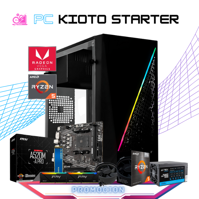 PC KIOTO STARTER / AMD RYZEN 5 4600G / RADEON VEGA GRAPHICS / 16GB RAM / 500GB SSD NVME / FUENTE 500W / PROMOCION