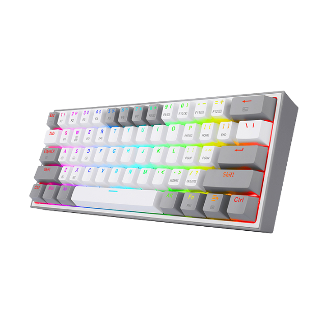 Teclado Gamer Mecánico 60% Redragon Fizz Pro White Grey, Switches Redragon Red, Alámbrico, USB 2.4Ghz, Bluetooth 5.0, Iluminación RGB, Ingles - K616-RGB