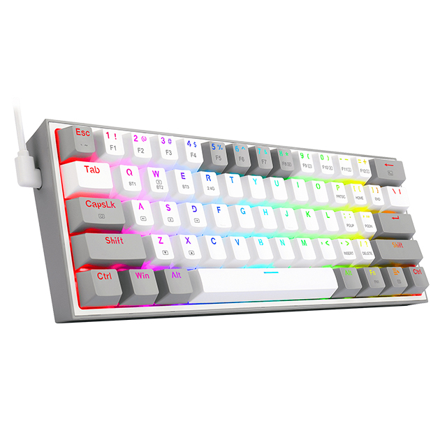 Teclado Gamer Mecánico 60% Redragon Fizz Pro White Grey, Switches Redragon Red, Alámbrico, USB 2.4Ghz, Bluetooth 5.0, Iluminación RGB, Ingles - K616-RGB