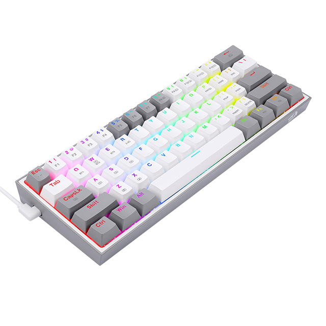 Teclado Gamer Mecánico 60% Redragon Fizz Pro White Grey, Switches Redragon Red, Alámbrico, USB 2.4Ghz, Bluetooth 5.0, Iluminación RGB, Ingles - K616-RGB