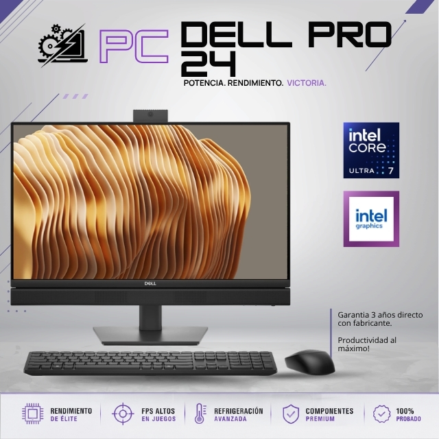 ALL IN ONE DELL PRO 24 QC24250 / Core Ultra 7 265, 16 GB, 512GB SSD, Windows 11 Pro.