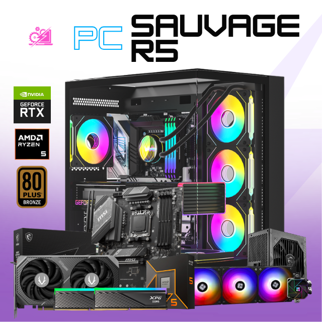 AMD PC SAUVAGE R5 / AMD RYZEN 5 9600X / RTX 5060 TI 16GB VRAM / 32GB RAM DDR5 / 1TB SSD NVME / ENFRIAMIENTO LIQ 360MM / FUENTE 750W 80+ BRONZE PCIE5 / W11 PRO