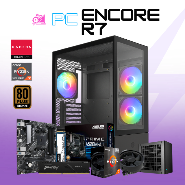 PC ENCORE R7 / AMD RYZEN 7 5700G / RADEON VEGA GRAPHICS / 16GB RAM / 500GB SSD NVME / DISIPADOR DE STOCK / FUENTE 550W 80+ BRONZE / W11 PRO / PROMOCION
