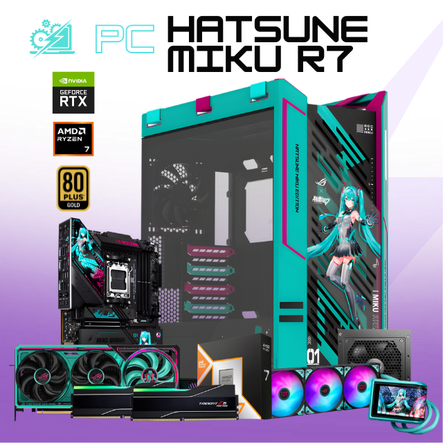 PC HATSUNE MIKU R7 / AMD RYZEN 7 9800X3D / RTX 5080 ROG ASTRAL / 32GB RAM DDR5/ 2TB SSD NVME / ENFRIAMIENTO ROG RYUO IV ARGB / FUENTE 1000W 80+ GOLD / ROG HELIOS II HM / W11 PRO / PROMOCION