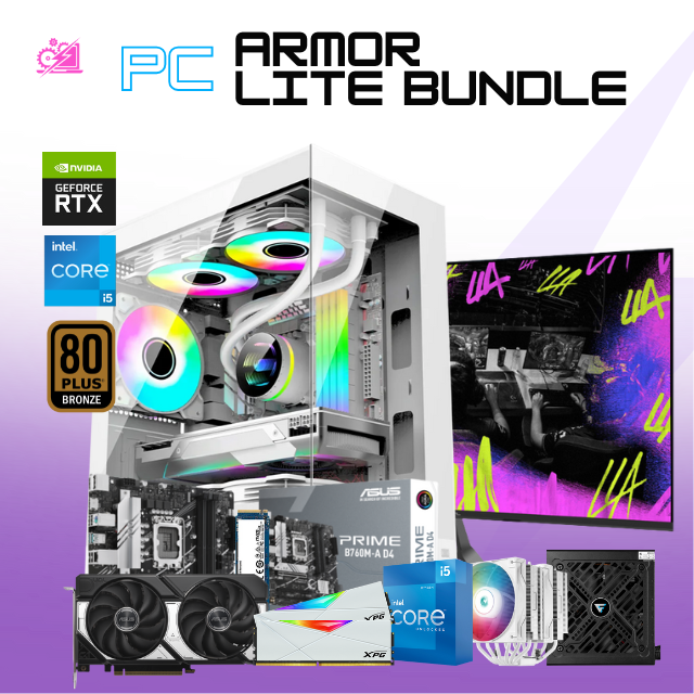 PC ARMOR LITE / INTEL CORE I5-12400F / RTX 5060 TI / 16GB RAM / 1TB SSD NVME / DISIPADOR DE TORRE DOBLE FAN / FUENTE 750W 80+ BRONZE / W11 PRO/ INCLUYE MONITOR 23.8" FHD 144HZ 1MS / PROMOCION