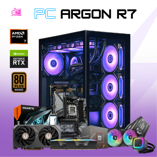 PC ARGON R7 / AMD RYZEN 7 8700F / RTX 5060 TI 16G / 48GB RAM DDR5 / 1TB SSD NVME / B650 / ENFRIAMIENTO LIQ 240MM / W11 PRO / PROMOCION