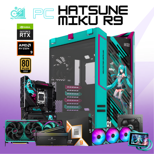 PC HATSUNE MIKU R9 / AMD RYZEN 9 9950X3D / RTX 5080 ROG ASTRAL / 48GB RAM DDR5 DOMINATOR / 4TB SSD NVME 2X 2TB / ENFRIAMIENTO ROG RYUO IV / ROG STRIX X870E-H GAMING WIFI / 1200W 80+ GOLD/ W11 PRO / PROMOCION