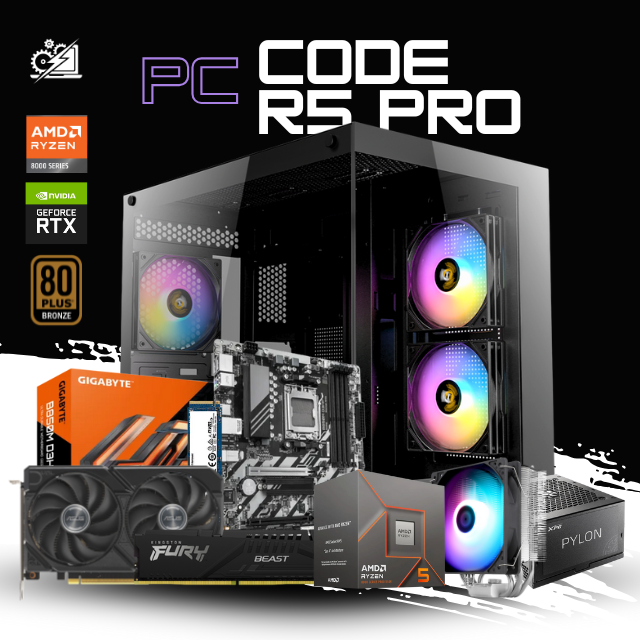 PC CODE R5 PRO / AMD RYZEN 5 8400F / RADEON RX 9060 XT 16G / 32GB RAM DDR5 / 1TB SSD NVME / DISIPADOR DE TORRE / FUENTE 750W 80+ BRONZE / W11 PRO / PROMOCION