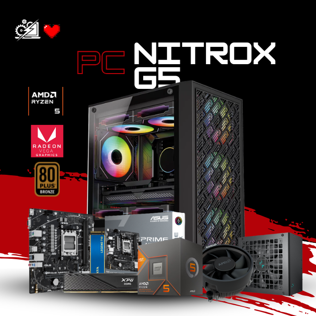PC NITROX G5 / AMD RYZEN 5 8600G / RADEON 760M GRAPHICS / 16GB RAM DDR5 / 500GB SSD NVME / A620M / FUENTE 550W 80+ BRONZE / W11 PRO / PROMOCION