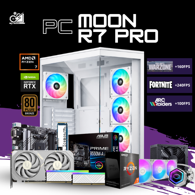 PC MOON R7 PRO / AMD RYZEN 7 5700X/ RTX 5060 TI 16G / 32GB RAM / 1TB SSD NVME / ENFRIAMIENTO LIQ 360MM / FUENTE 700W 80+ BRONZE / W11 PRO / PROMOCION