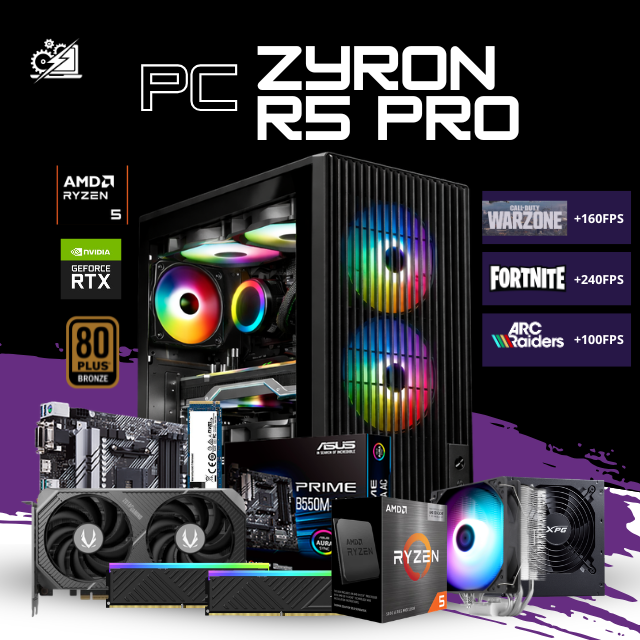PC ZYRON R5 PRO / AMD RYZEN 5 5500X3D / RTX 5060 TI 16G/ 32GB RAM / 1TB SSD NVME / DISIPADOR DE TORRE 120MM/ FUENTE 700W 80+ BRONZE/ W11 PRO / PROMOCION