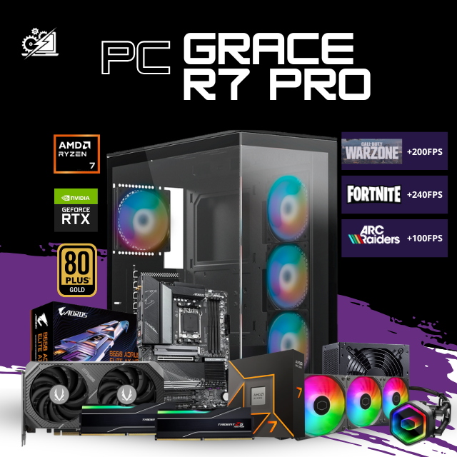 PC GRACE R7 PRO / AMD RYZEN 7 9700X / RTX 5060 TI 16G / 32GB RAM DDR5 / 1TB SSD NVME / ENFRIAMIENTO LIQ 360MM / 850W 80+ GOLD / W11 PRO / PROMOCION