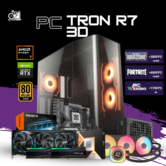 PC TRON R7 3D / AMD RYZEN 7 9800X3D / RTX 5090 / 32GB RAM DDR5 / 2TB SSD NVME / ENFRIAMIENTO LIQUIDO CON PANTALLA/ X870 / FUENTE 1200W 80+ GOLD / W11 PRO / PROMOCION