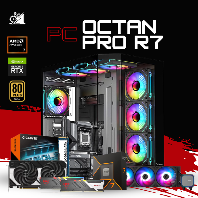 PC OCTAN PRO R7 / AMD RYZEN 7 9700X / RTX 5070 / 32GB RAM DDR5 / 1TB SSD NVME / ENFRIAMIENTO LIQ 360MM / FUENTE 750W 80+ GOLD / W11 PRO / PROMOCION