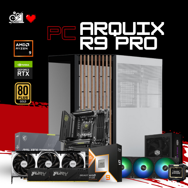 PC ARQUIX R9 PRO / AMD RYZEN 9 9900X3D / RTX 5070 TI / 64GB RAM DDR5/ 2TB SSD NVME / X870 / ENFRIAMIENTO LIQ 360MM CON PANTALLA / FUENTE 850W 80+ GOLD / W11 PRO / PROMOCION