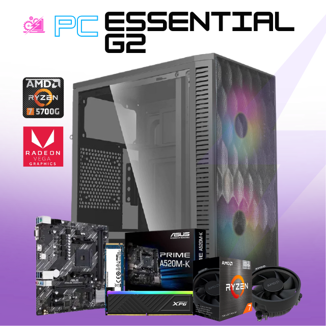 PC ESSENTIAL G2 / AMD RYZEN 7 5700G / RADEON VEGA 7 / 16GB RAM / 500GB SSD M.2 NVME / FUENTE 500W / PROMOCION