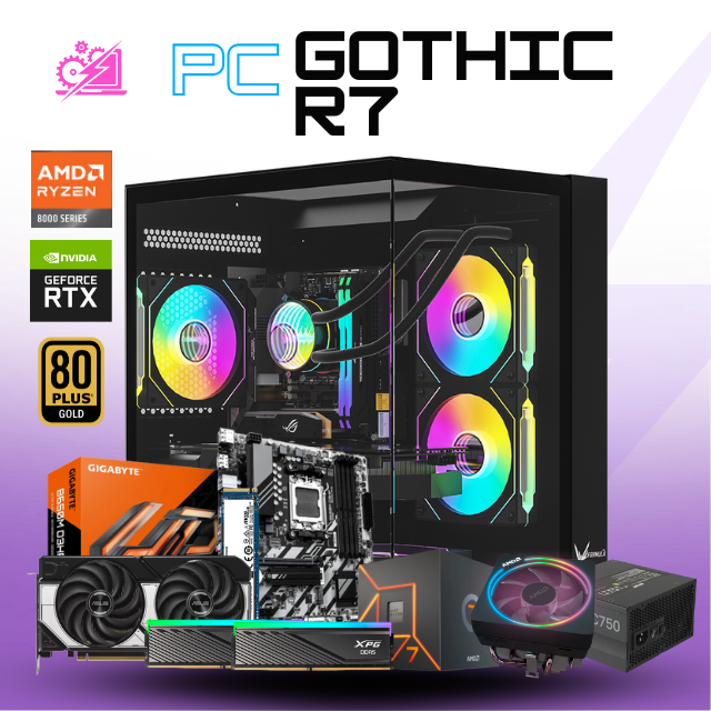 PC GOTHIC R7/ AMD RYZEN 7 7700 / RTX 5070 / 32GB RAM DDR5 / 1TB SSD NVME / DISIPADOR DE TORRE / FUENTE 750W 80+ BRONZE / W11 PRO / PROMOCION
