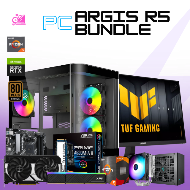 PC ARGIS R5 BUNDLE/ AMD RYZEN 5 5500 / RTX 5060 / 32GB RAM / 1TB SSD NVME / DISIPADOR DE TORRE ARGB / FUENTE 650W 80+ BRONZE / INCLUYE MONITOR ASUS 200HZ FHD 23.8"/ W11 PRO / PROMOCION