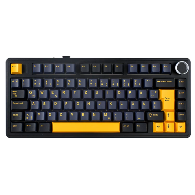 Teclado Mecanico Gamer AULA F75 / 75% /  Gasket Mount / RGB / 80 Keys / Bluetooth 5.0 / 2.4GHz / Cable Wired /  4000mAh / Azul Amarillo