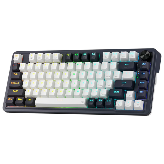 Teclado Mecánico Redragon UCAL PRO K673 / Hot Swap / Inalámbrico / 75% / RGB / 3 modos / 81 teclas / Control De Perilla Dedicado / Abyssal Blue / Swtich Red / K673WB-RGB-PRO SP