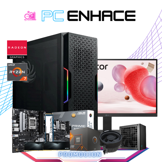 PC ENHACE / AMD RYZEN 7 8700G / AMD RADEON GRAPHICS / 32GB RAM DDR5 / 1TB SSD M.2 NVME / FUENTE 500W 80+ BRONZE / INCLUYE MONITOR LG 24" FHD 100HZ IPS / W10 PRO / PROMOCION