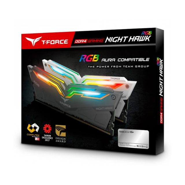 Memoria RAM 16GB DDR4 Team Group T-Force Night Hawk RGB 3600Mhz Blanca / Kit 2x8GB / TF15D416G3600HC18JDC01