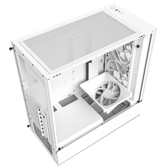 Gabinete NZXT H5 Elite / Blanco / Carcasa Compacta / ATX / Iluminación RGB Incorporada / Panel Frontal y Lateral de Vidrio Templado / Gestión de Cables / 2 Ventiladores RGB