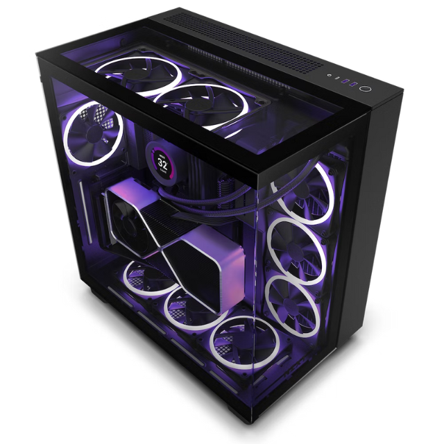 NZXT H9 Elite / ATX Mid Tower / Incluye 3 Ventiladores 120mm RGB Duo Fan / Capacidad de 10 Ventiladores / Soporta radiadores de 360 mm / Panel Lateral de Vidrio Templado / Negro / CM-H91EB-01