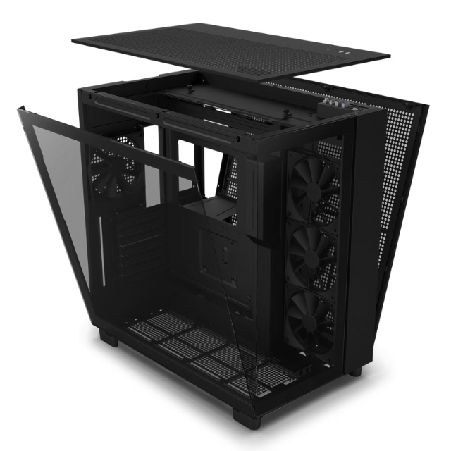 NZXT H9 Flow / ATX Mid Tower / Incluye 4 Ventiladores sin RGB / Capacidad de hasta Diez Ventiladores / Soporta radiadores de hasta 360mm / Panel Lateral de Vidrio Templado / Negro / CM-H91FB-01