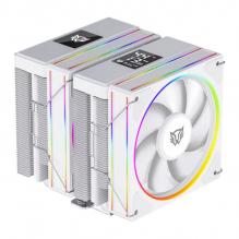 Enfriamiento de Aire | Heliux Pro HEX75 | Display para monitoreo de temperatura + RGB | 6 Pipas | TDP 270 W | Compatibilidad AMD + Intel | 2x Ven 120mm + Rodamiento Hidráulico + 600 - 2000 RPM + 74.27CFM + 30 dB + PWM 4 Pin + ARGB 3pin | Legend | Blanco