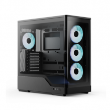 Gabinete Aerocool P500A / Mid Tower / Panel Panor&aacute;mico de Cristal Templado / 4 Ventiladores ARGB Incluidos / NEGRO/ ACL-P500A-BK-FRPB
